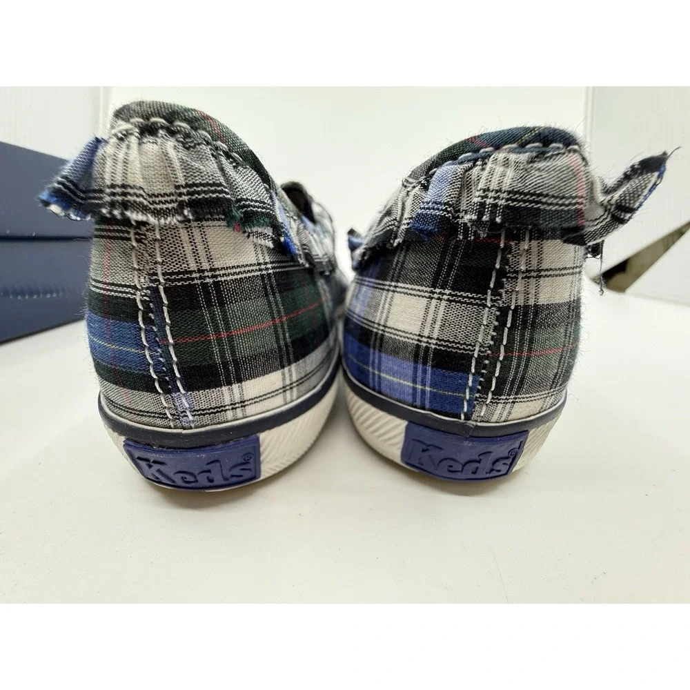 Keds Women's Blue Ruffle Plaid Champion Shoes Slip On Sz 8.5 NIB